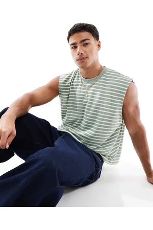 ASOS Oversized boxy striped tank in sage and white
