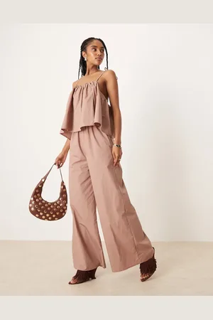 ASOS Multiway double layer wide leg jumpsuit in taupe