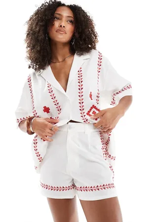 ASOS Embroidered shorts co-ord in red and white