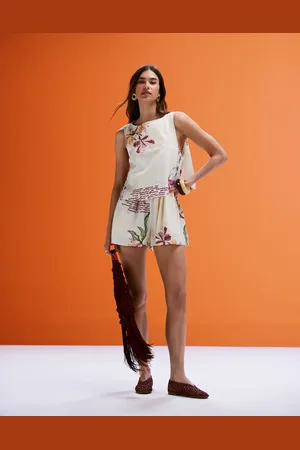 ASOS Double layer playsuit with open back in conversational print