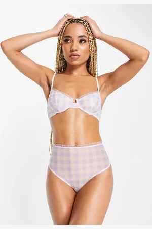 Wild Lovers Kristen gingham mesh high waisted briefs in lilac