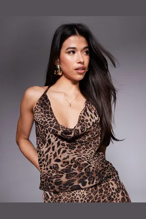 Princess Polly Halter cowl neck top co-ord in leopard print