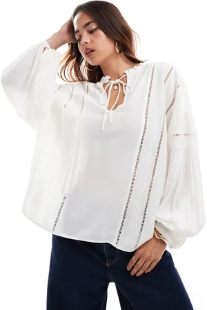 & OTHER STORIES & tie collar embroidered volume blouse in off