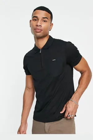 Calvin Klein Logo mix media repreve zip neck polo in