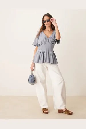 ASOS Corset waist tee with pleat detail in washed grey