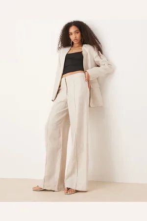 MANGO Linen mix mid waist straight leg trouser co-ord in oatmeal