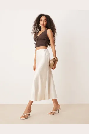 MANGO Satin midi skirt in