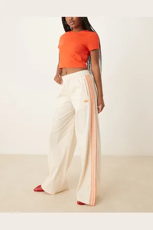adidas Crochet 3 stripe track pants in off