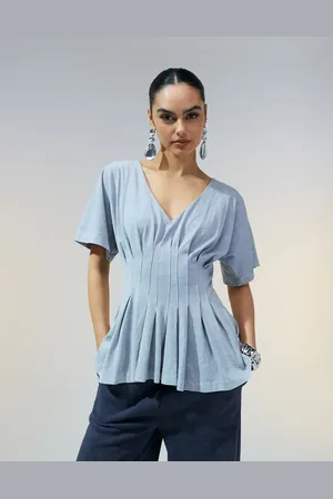 ASOS Corset waist tee with pleat detail in washed blue