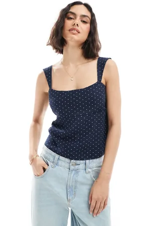 Hollister Sleeveless tie back linen top in polka dot