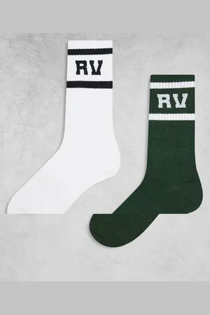 Reclaimed Unisex 2 pack sports socks with stripe in white and green