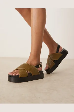 ASOS Flame woven cross strap footbed sandals in olive