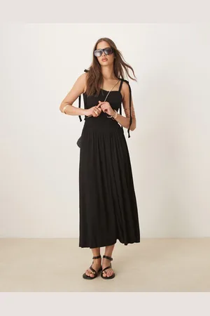 ASOS Crinkle shirred bodice tie cami strap midi sundress in