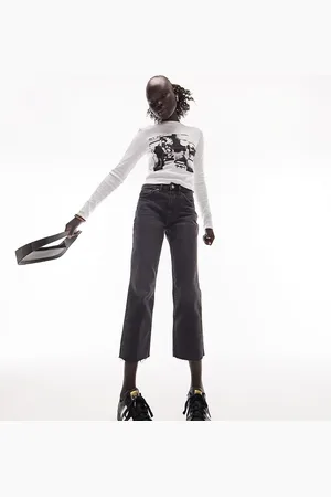 Topshop Mid rise straight jean with raw hems in