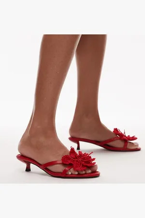 Topshop Ish kitten heeled sandal with knitted flower in
