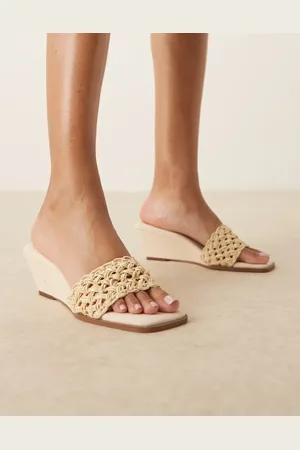 ASOS Twix weave detail demi wedge mules in stone