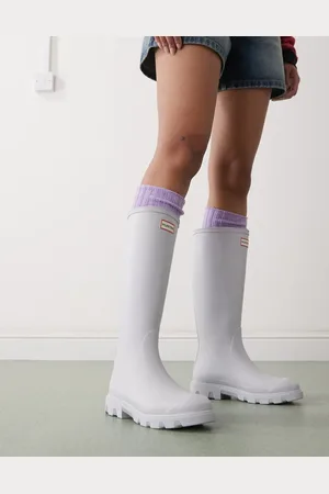 Hunter Downpour tall wellington boots in light blue