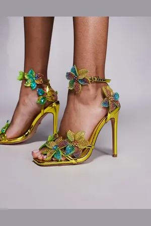 AZALEA WANG Neriya high heeled sandal with embellished flowers in