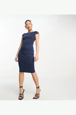 Closet Puff shoulder pencil dress with bodice detail in