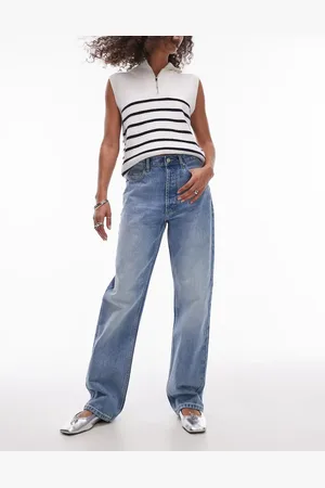 Topshop Petite Kort high rise straight jean in bleach