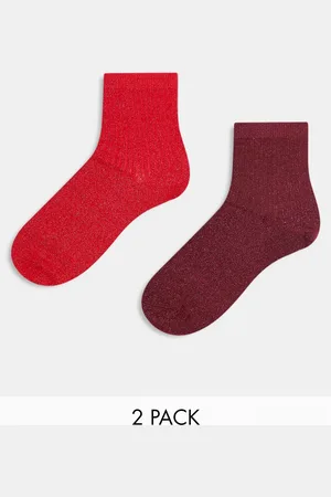 Accessorize Lurex sparkle 2 pack socks in burgundy and
