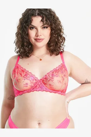ASOS ASOS DESIGN Curve premium shimmer embroidered underwired bra in hot