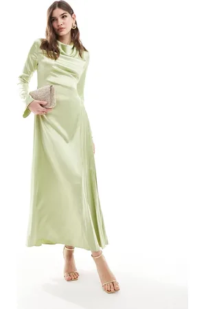 ASOS Satin pleat detail maxi dress in pistachio