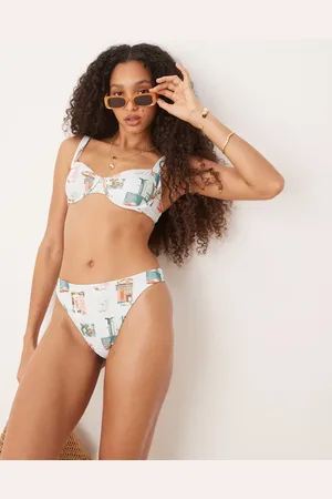 Abercrombie & Fitch Mid rise bikini bottom co-ord in postcard print
