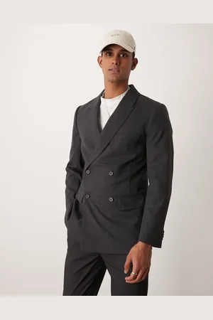 Abercrombie & Fitch Double breasted wool blend flannel blazer in charcoal