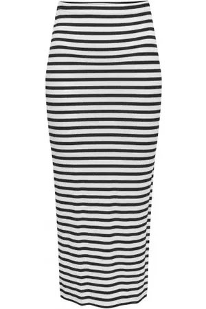 ONLY Onlnella Long Side Slit Skirt Cloud Dancer Stripes Black L