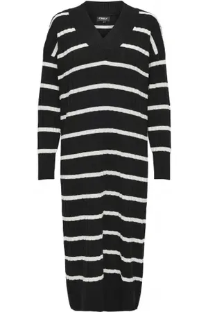 ONLY Onlnew Tessa L/s Midi Dress Black Stripes Pumice Stone S