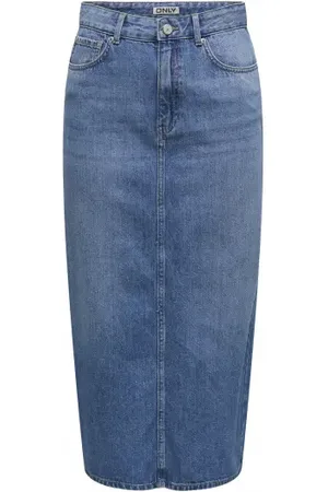 ONLY Onllumi Midi Back Slit Skirt Med,Blue Denim XS