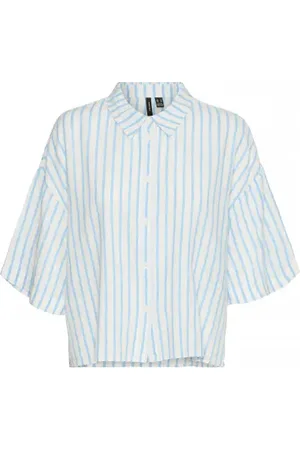 VERO MODA Vmlinn 2/4 Short Shirt Snow White Olga Blue XS