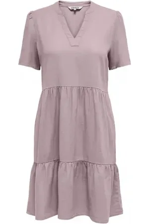 ONLY Onltiri -Caro S/s V-Neck Lin Dress Violet Ice XS