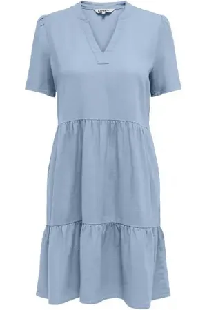 ONLY Onltiri -Caro S/s V-Neck Lin Dress Cashmere Blue XS