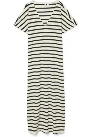 VERO MODA Vmemeli V-Neck 7/8 Dress Birch Stripes Black XS