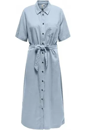 ONLY Onlcaro Ss Linen Belt Dress Cashmere Blue XS