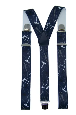 Flores Lederwaren Bretels Timmerman (donkerblauw) met brede extra sterke stevige Clips
