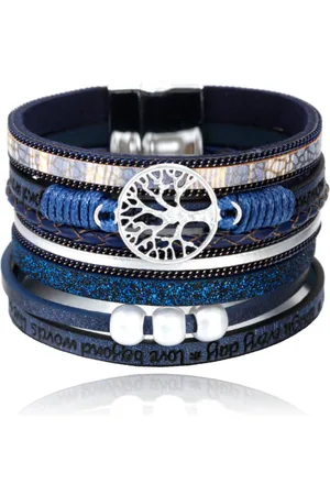 Deja Jewels Blauwe dames armband Ibiza stijl met kralen en levensboom