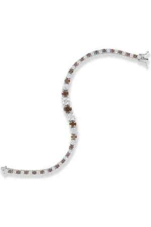 DIAMONFIRE Zilveren tennisarmband 20 cm - Uitlopend met transparante en bruine steen