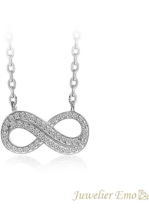Juwelier Emo Infinity Model Ketting bezet met Zirkonia stenen - Zilveren Ketting met hanger - 45 CM