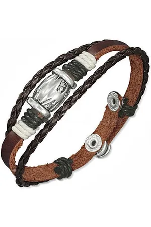 Amanto Armband Fawzi - Leer - 316L Staal - Bedel - 15mm - 20-22cm