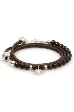 Heaven Eleven Zwarte leren wikkelarmband met Onyx kralen