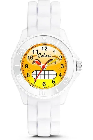 Colori Happy Smile 5 CLK076 Kinderhorloge met Happy Emoticon - Siliconen Band - Ø 30 mm - Wit