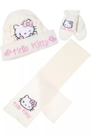 Hello Kitty Winterset - Handschoenen, Muts en Sjaal - Model "Fluffy Kitty" - Roomwit - 48 cm - 100% Acryl