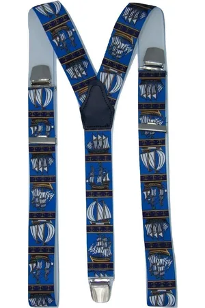 Flores Lederwaren Bretels Zeilschip (blauw) met brede extra sterke stevige Clips