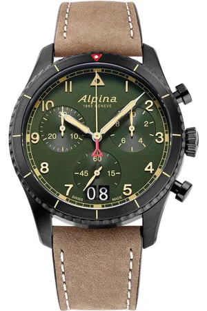 Alpina Startimer Pilot AL-372GR4FBS26 Horloge - Leer - Bruin - Ø 41 mm