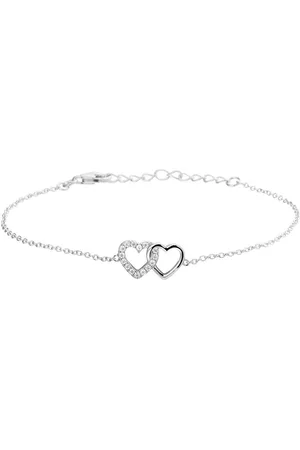 GLAMS Armband hartjes en zirkonia 16 + 3 cm - Zilver