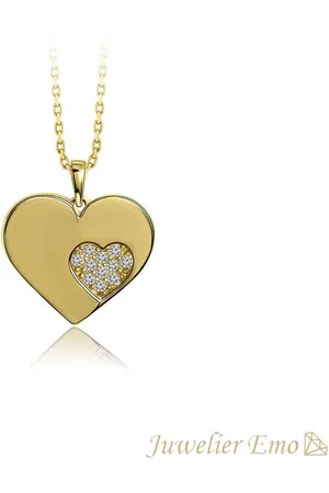 Juwelier Emo 14 Karaat Gouden Hart ketting Dames met Zirkonia stenen - 45 CM