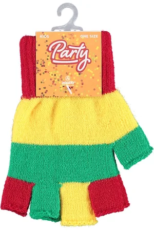 Apollo Kinder handschoenen vingerloos - Rood-geel-groen - one size - Vingerloze handschoenen kinderen - Carnaval - Party - Feestartikelen